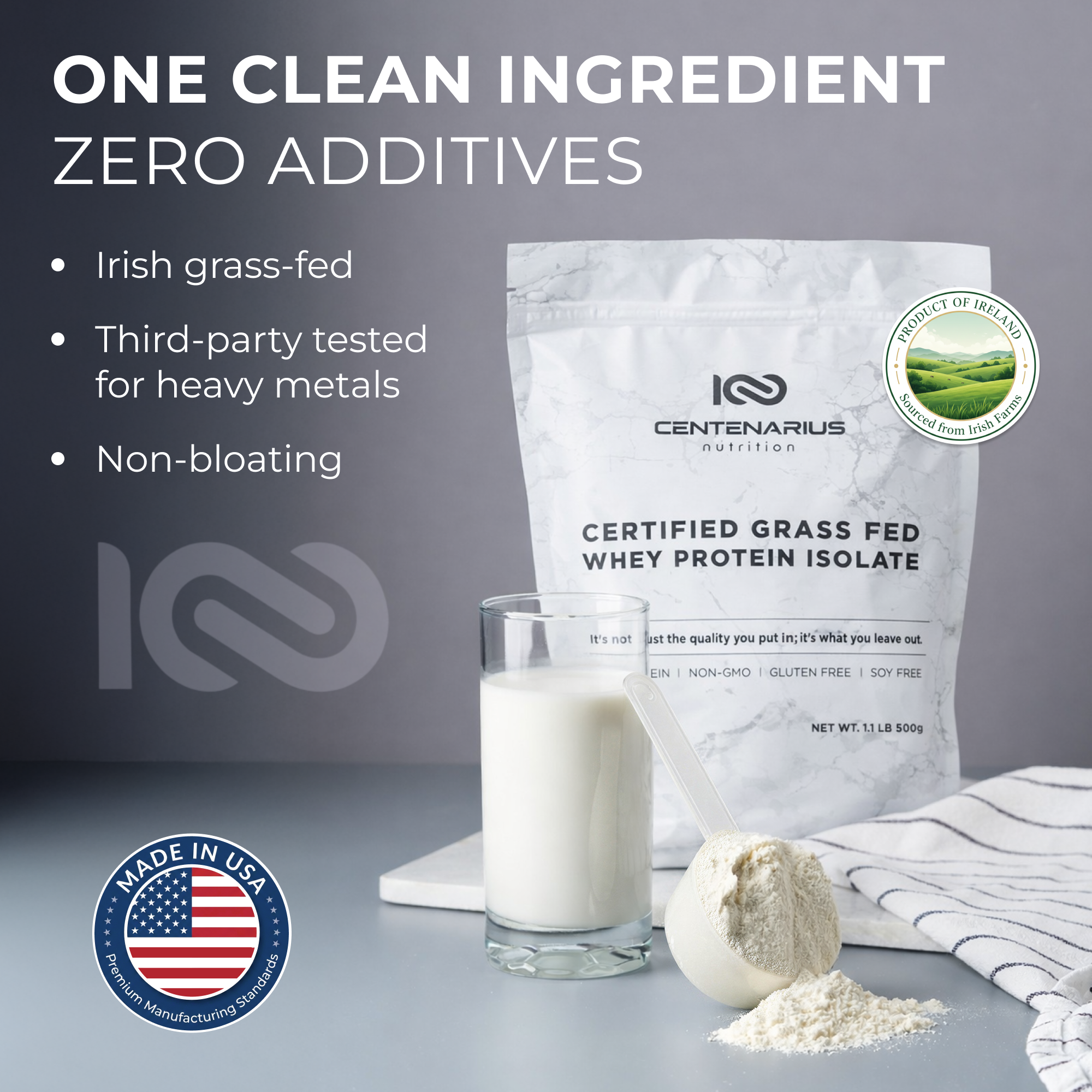 Grass fed whey protein isolate clean label one ingredient no fillers
