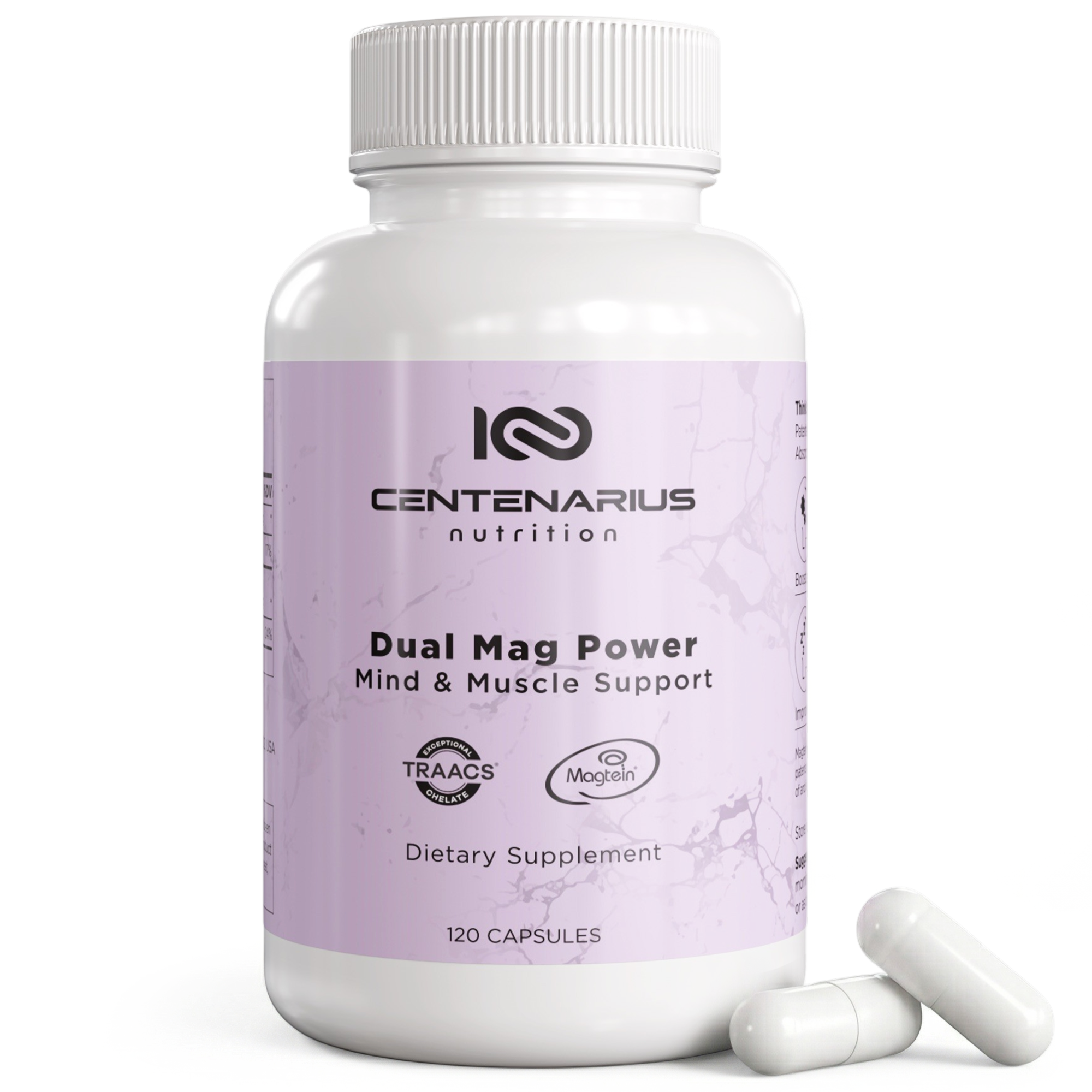 Dual Mag Power advanced magnesium complex Magtein magnesium L threonate TRAACS magnesium bisglycinate chelate brain focus memory muscle recovery sleep no fillers Centenarius Nutrition